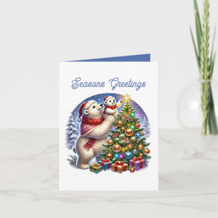 Christmas polar bears add message Seasons Greeting Holiday Card