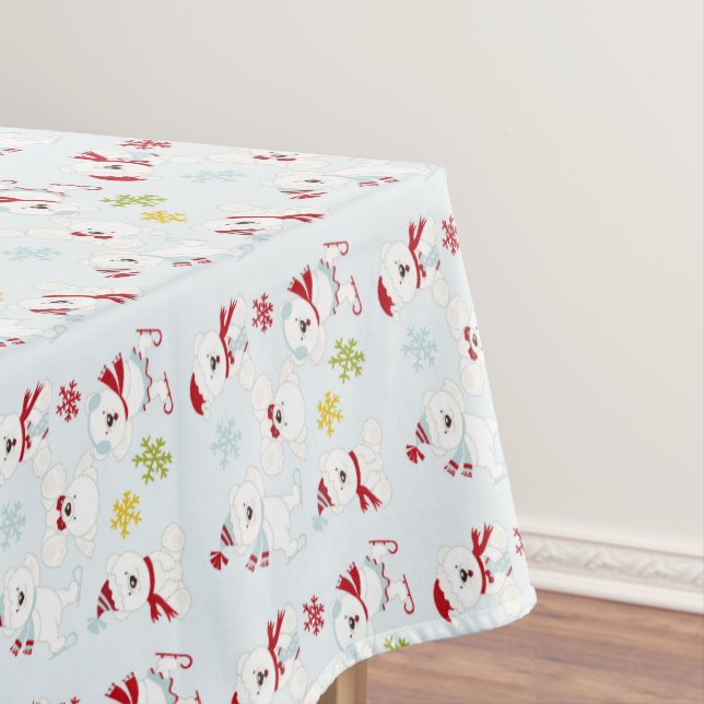 Christmas Polar Bears and Snowflakes Tablecloth (In Situ)