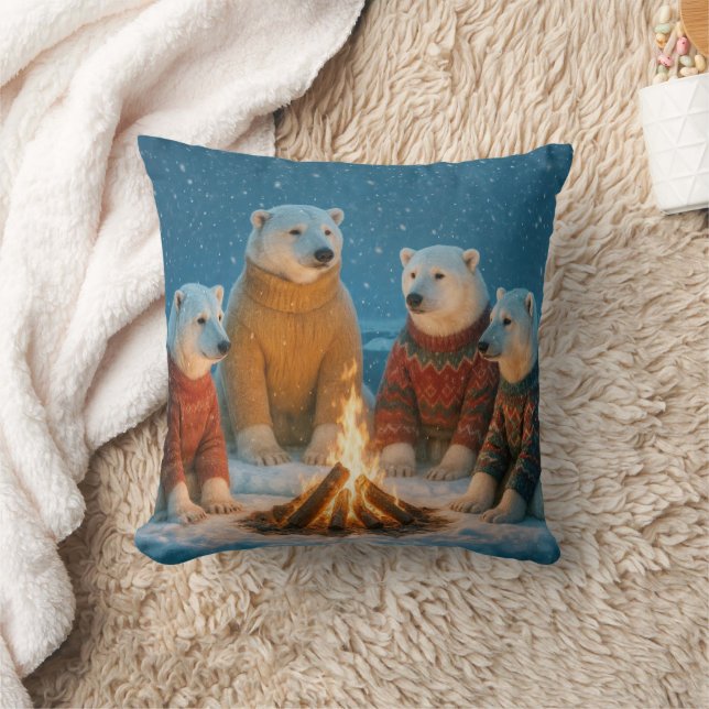 Christmas Polar Bears Around a Bonfire Cushion (Blanket)