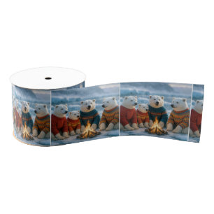 Christmas Polar Bears Around a Bonfire Grosgrain Ribbon