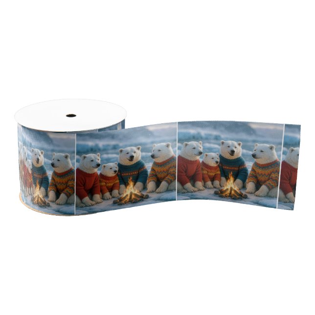 Christmas Polar Bears Around a Bonfire Grosgrain Ribbon (Spool)