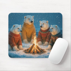 Christmas Polar Bears Around a Bonfire Mouse Mat