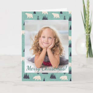 Christmas Polar Bears Evergreen Trees Snow Photo Note Card