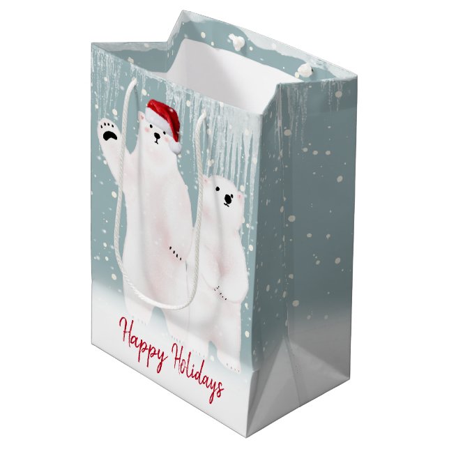 Christmas Polar Bears In Snow Medium Gift Bag (Front Angled)
