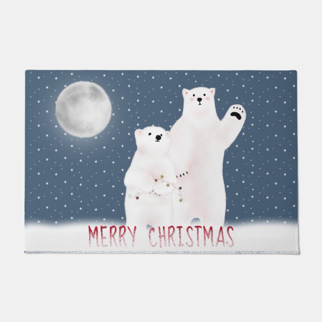 Christmas Polar Bears In Snowflakes Doormat (Front)