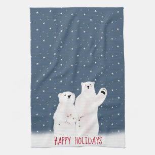Christmas Polar Bears On Stars Kitchen Towel