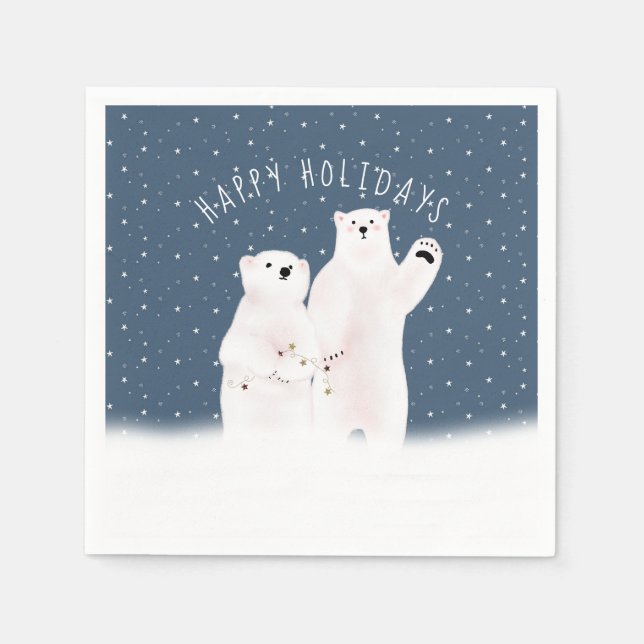 Christmas Polar Bears On Stars Napkin (Front)