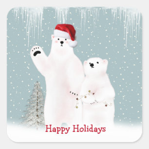 Christmas Polar Bears Square Sticker