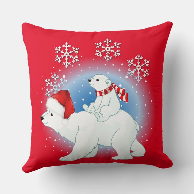 Christmas Polar Bears Throw Pillow (Back)