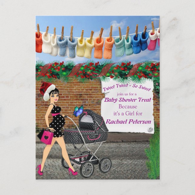 Christmas Polka-Dot Street Art Baby Shower Postcard (Front)