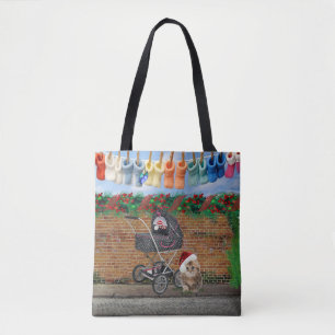 Christmas Polka-Dot Street Scene Art Tote Bag