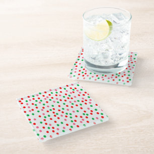Christmas Polka Dots Glass Coaster