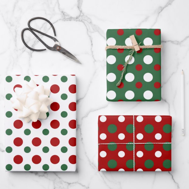 Christmas Polka Dots Pattern Red Green White Gift Wrapping Paper Sheet (Front)