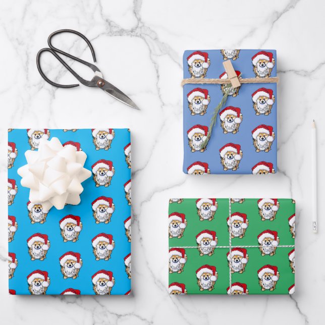 Christmas Pom Wrapping Paper Flat Sheet Set of 3 (Front)