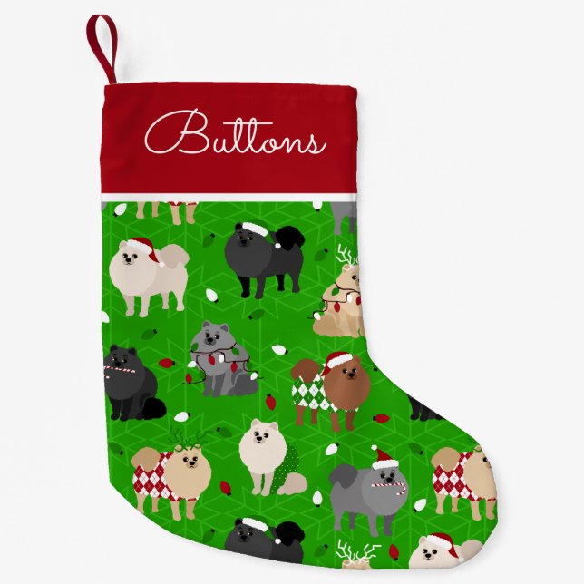 Christmas Pomeranian Custom Name Small Christmas Stocking (Front)
