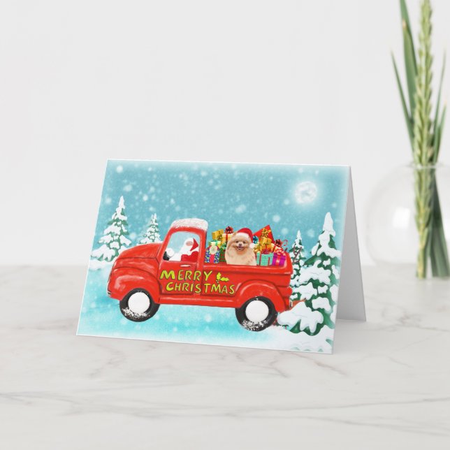 Christmas Pomeranian Dog gifts delivery truck Card (Front)