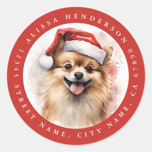 Christmas Pomeranian Dog Round Stickers
