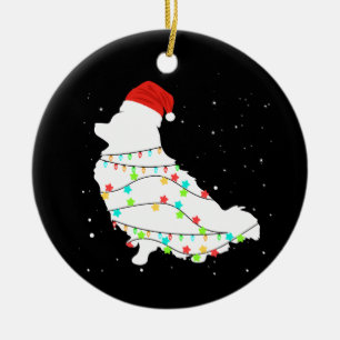 Christmas Pomeranian Dog with Christmas Lights Ceramic Tree Decoration