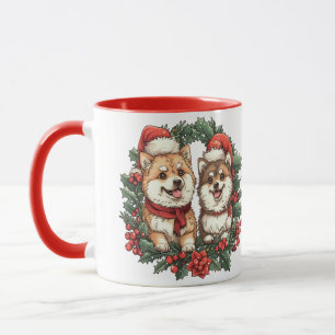 Christmas Pomeranian Dogs Mistletoe Wreath Mug