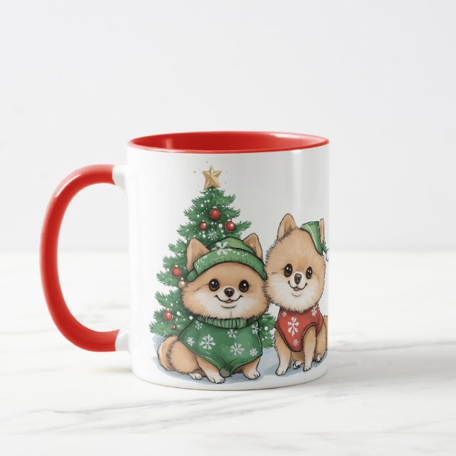 Christmas Pomeranian Dogs Mug (Left)