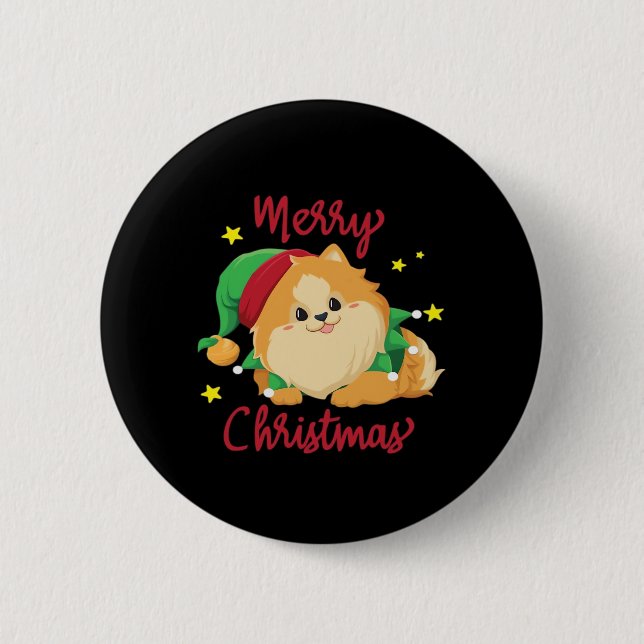 Christmas Pomeranian Merry Xmas Essential T-Shirt 6 Cm Round Badge (Front)