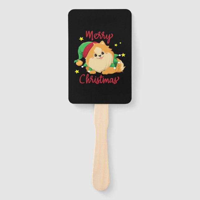 Christmas Pomeranian Merry Xmas Essential T-Shirt Hand Fan (Front)