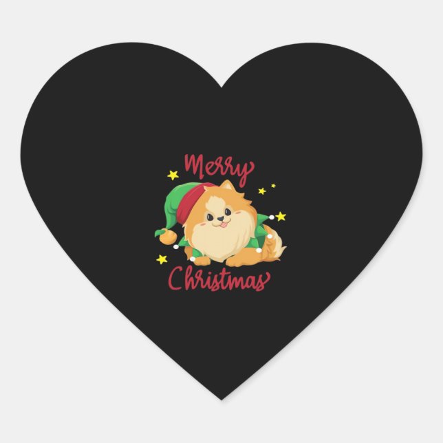Christmas Pomeranian Merry Xmas Essential T-Shirt Heart Sticker (Front)