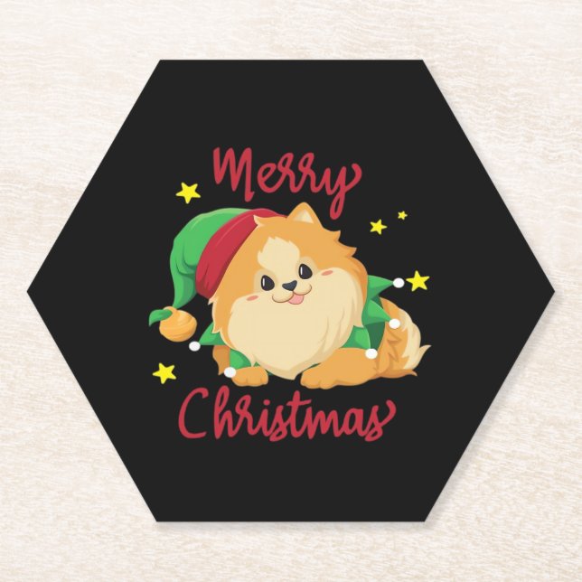 Christmas Pomeranian Merry Xmas Essential T-Shirt Paper Coaster (Front)