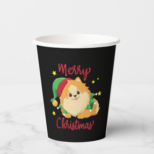 Christmas Pomeranian Merry Xmas Essential T-Shirt Paper Cups (Front)