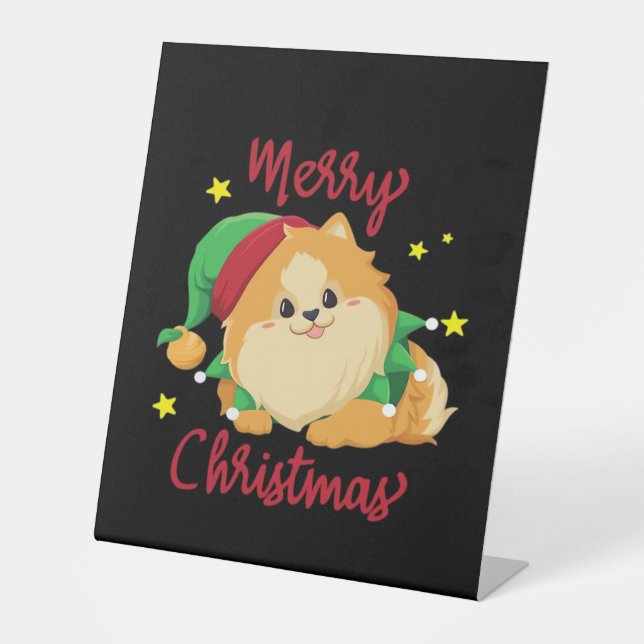Christmas Pomeranian Merry Xmas Essential T-Shirt Pedestal Sign (Front)