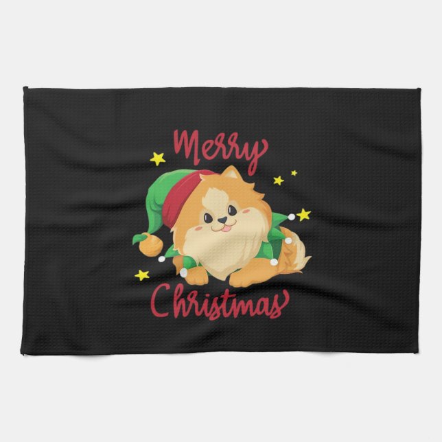 Christmas Pomeranian Merry Xmas Essential T-Shirt Tea Towel (Horizontal)