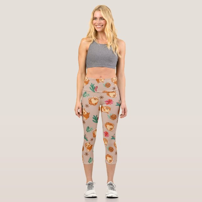 Christmas Pomeranian Pattern High Waisted Capris (Front)