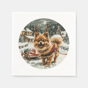 Christmas Pomeranian Reindeer Dog Napkin