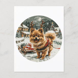 Christmas Pomeranian Reindeer Dog Postcard