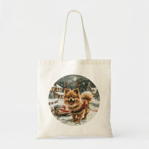 Christmas Pomeranian Reindeer Dog Tote Bag