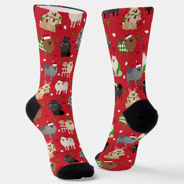 Christmas Pomeranian Socks (Angled)