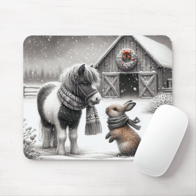 Christmas Pony and Bunny Mouse Mat (With Mouse)