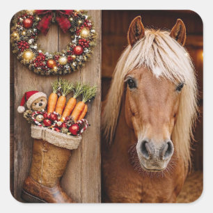 Christmas Pony and Stocking Carrots Cute Square Sticker