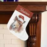 Christmas Pony Cute Equestrian Horse Santa Hat Large Christmas Stocking<br><div class="desc">Embrace the festive spirit with our enchanting 'Christmas Pony' Christmas Stocking. Adorned with a cute pony donning a Santa hat, this delightful stocking is sure to captivate horse-loving kids and enthusiasts alike. The best part? It can be customised with a name, adding a personal touch to this heartwarming keepsake. Fill...</div>