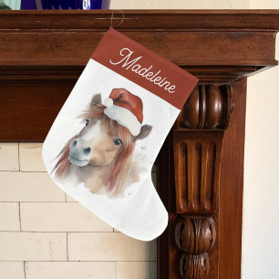 Christmas Pony Cute Equestrian Horse Santa Hat Large Christmas Stocking
