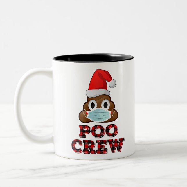 Christmas Poo Crew Shirt Face Mask Poop Emoji Red Two-Tone Coffee Mug (Left)