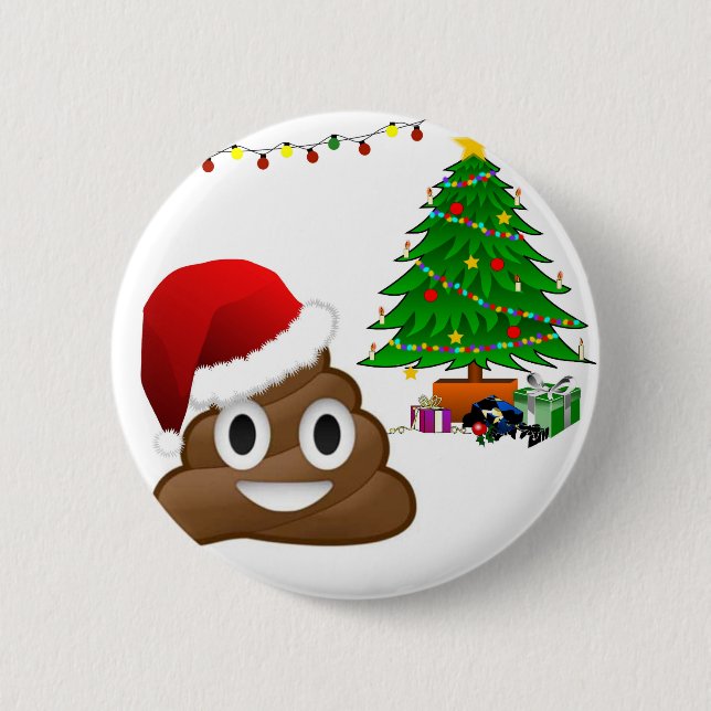 christmas poo emoji 6 cm round badge (Front)