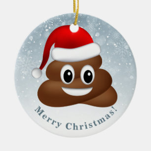 christmas poo emoji with santa hat ceramic tree decoration