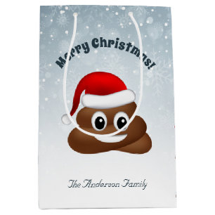 christmas poo emoji with santa hat  gift bag