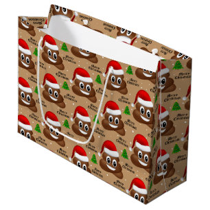 christmas poo emoji with santa hat  gift bag