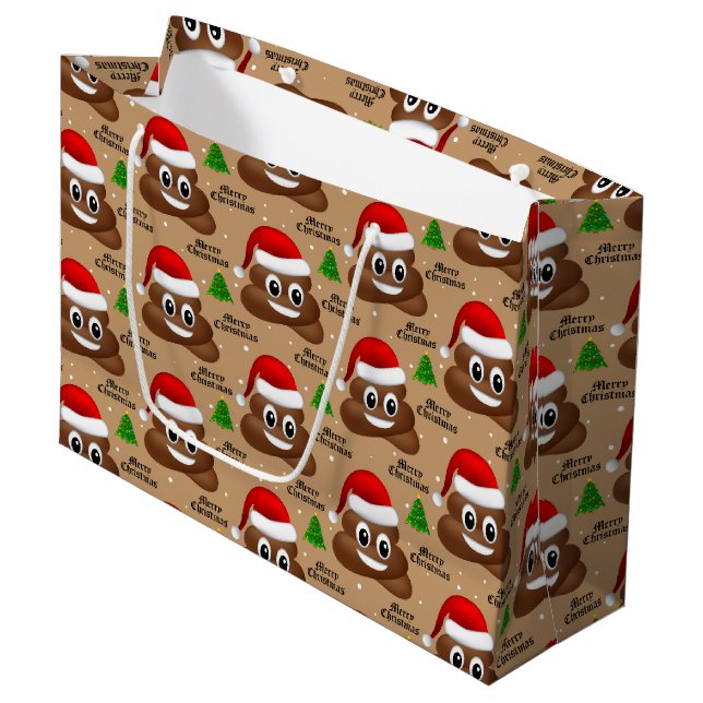 christmas poo emoji with santa hat  gift bag (Front Angled)