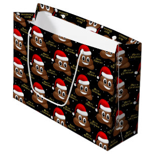 christmas poo emoji with santa hat  gift bag