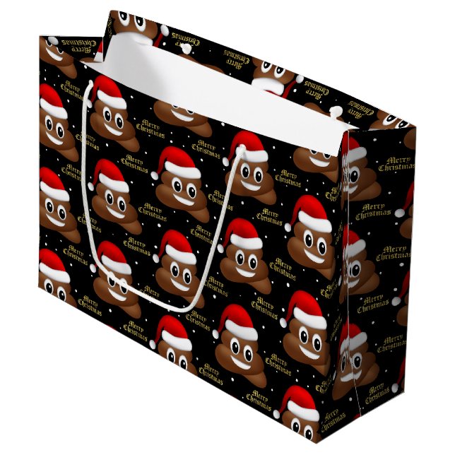 christmas poo emoji with santa hat  gift bag (Front Angled)