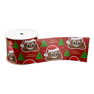 christmas poo emoji with santa hat ribbon satin ribbon