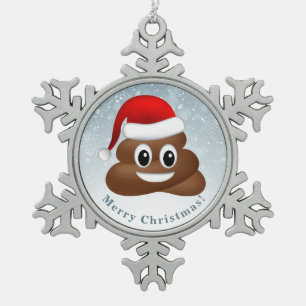 christmas poo emoji with santa hat snowflake pewter christmas ornament